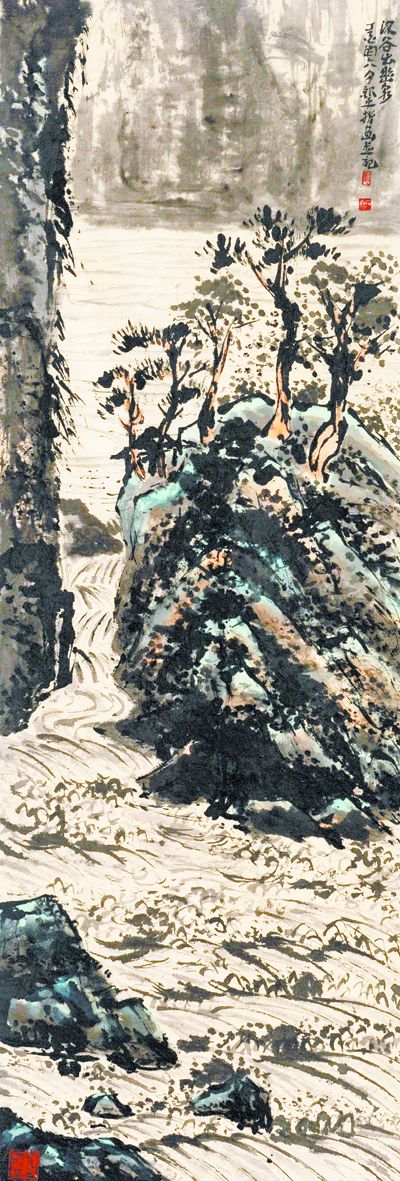 指画《深谷出幽泉》 2017 纸本设色 60-180