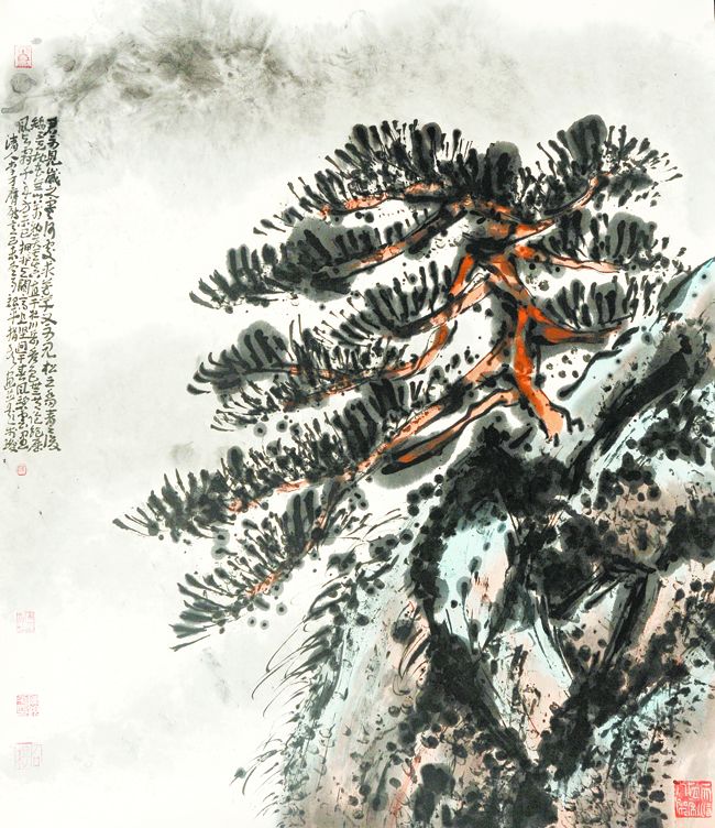 指画《迎客图》规格97-82cm，2019，纸本设色
