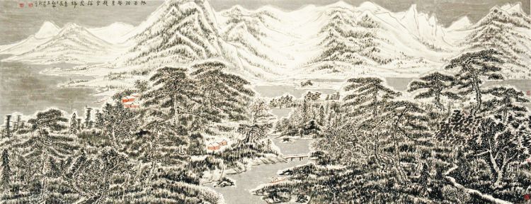 《终南积雪图》规格144—367cm，2020，纸本设色